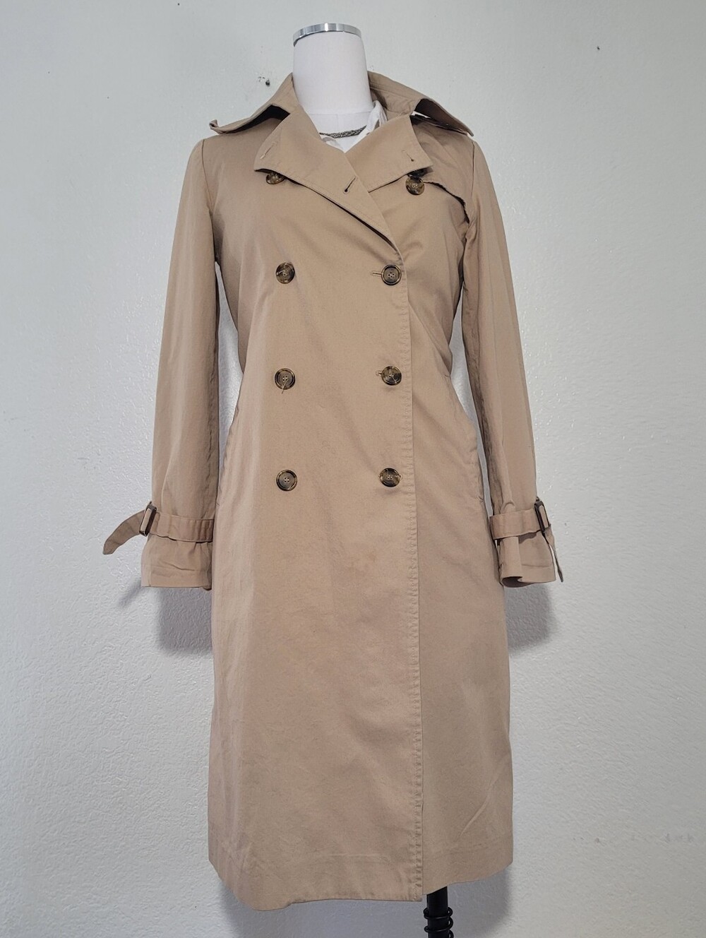 Cole Haan Khaki Double-Breasted Trench Coat Size Medium